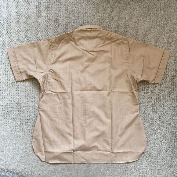 Vintage 60s Deadstock Beige Sharkskin Shirt Large Short Sleeve Prep Trad Mod - Picture 3 of 8